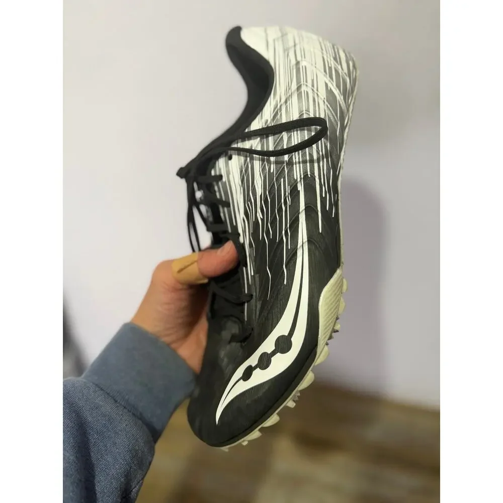 Saucony Track Spikes Men’s 9.5 Black White Sprint‎ Racing Athletic Shoes